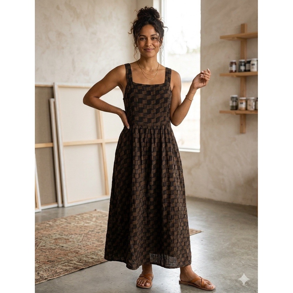 Ace & Jig Willa Maxi Dress Concert Black Brown Gingham Size Large NWT